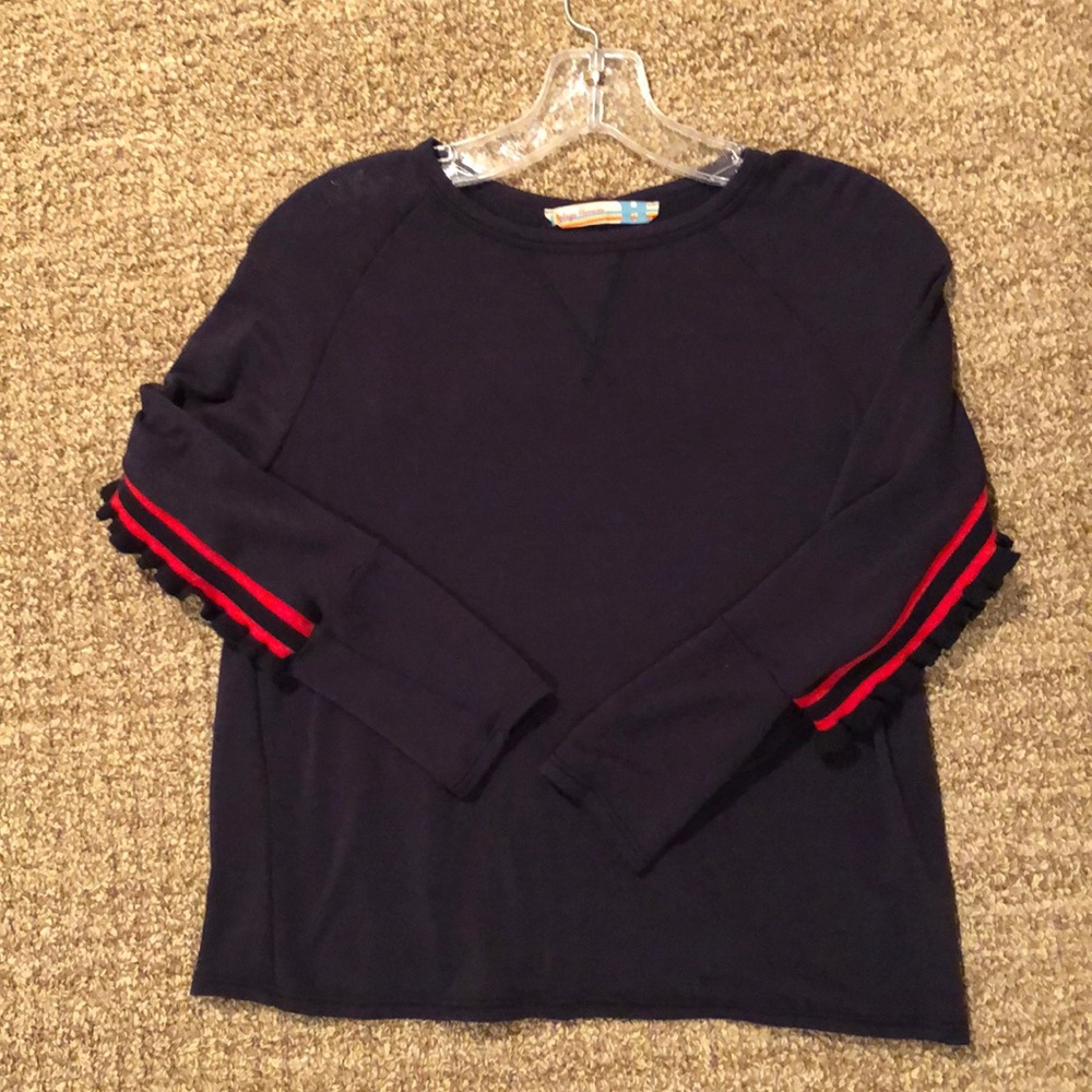 Navy sweater ruffle trim